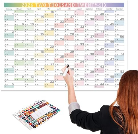 Bsbkoj 2026 Wandkalender Groß | Wochenkalender Auf Dickem Papier Mit Aufklebern | Großformat Kalender Planer Wanddekoration - Für Home Office Schule Klassenzimmer Lehrer Schüler Familienplanung