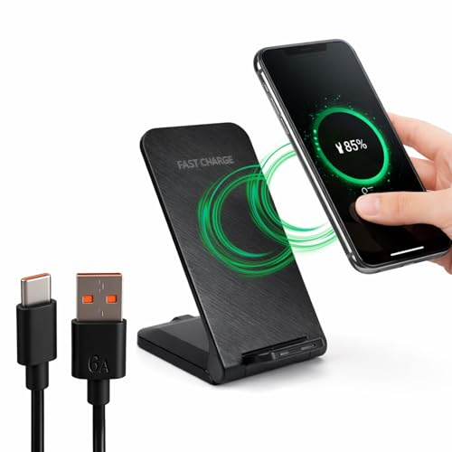 Induktive Ladestation Wireless Charger Stand, 15W Kabelloses Handy Ladegerät für Samsung Galaxy S25 Ultra/S24 Plus/S23 FE/S22/S21, für Google Pixel 9/8 Pro/7a/6 XL, für iPhone 16/15/14/13/12/11