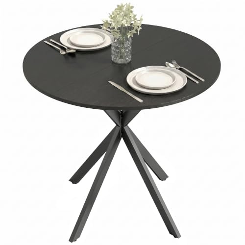 HOMCOM Esstisch für 2 Personen im Industriestil, Ø 80 cm, Schwarz | Runder Küchentisch, mit Stahlbeinen, für Esszimmer, Küche, Homeoffice