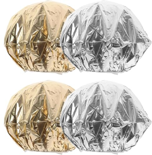 4 Stück Alufolien Hut für Haarpflege und Färbung, 28cm | Wärmeisolierung, Wiederverwendbar und Einheitsgröße, Silber und Gold, für Salon