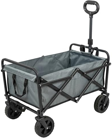 Bollerwagen faltbar grau mit Bremsen | Stabiler Transportwagen bis 80 kg Tragkraft | kompakte Handkarre mit Teleskopgriff für Garten, Einkauf & Camping | platzsparend klappbar