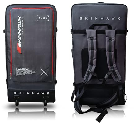 Skinhawk SUP Board Tasche mit Rollen – Stand Up Paddle Board Rucksack 90 x 45 x 30 cm – Robuste SUP Transporttasche aus 1680D-Gewebe – Gepolstert, reißfest, mit verstellbaren Trageriemen & Stauraum