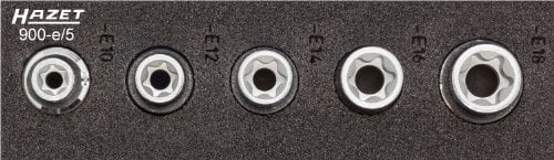 HAZET 900-E/5 Torx-Steckschlüssel-Satz, Satz E10, E12, E14, E16, E18 Torx