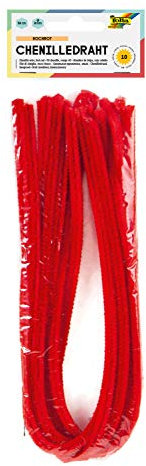 folia 77820 - Chenilledraht, Pfeifenputzer, 10 Stück in hochrot, Durchmesser 8 mm und 50 cm lang, ideal für Kinder zum Basteln und Gestalten von Tieren, Figuren und anderen Formen