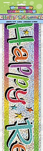 Unique Party Banner Happy Retirement, 3,66 m, bunt, Folie, prismatisch, 1 Stück, mehrfarbig