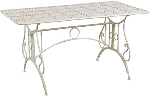 Tisch aus Schmiedeeisen mit Oberfläche in Weiß Antik, 150 x 80 x 77 cm.