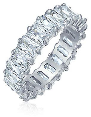 Style Art Déco AAA CZ Émeraude Coupe Zircon Cubique Éternité Baguette Anneau de Mariage Anniversaire pour Femmes en Argent Sterling .925 4MM