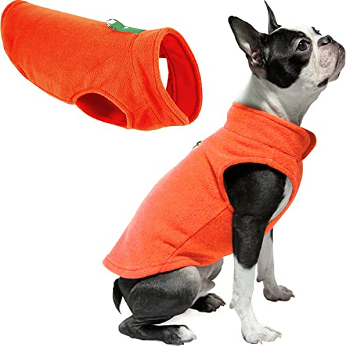 Gooby Fleece-Weste, Hundepullover – Kürbis, Größe M, Warmer Pullover, Fleece-Hundejacke mit O-Ring-Leine, Wintermantel für kleine Hunde, Jungen oder Mädchen