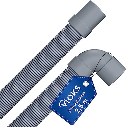 VIOKS Waschmaschine Ablaufschlauch Flexibel 2,5m 19/22mmØ & Spülmaschine Ablaufschlauch Geschirrspüler/Flexibler Abwasserschlauch Waschmaschine