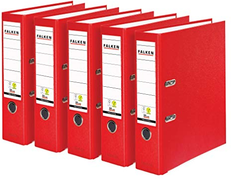 Original Falken 5er Pack PP-Color Kunststoff-Ordner. Made in Germany. 8 cm breit DIN A4 rot Vegan Ringordner Aktenordner Briefordner Büroordner Plastikordner Schlitzordner