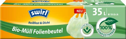Swirl Bio-Müll-Folienbeutel mit Tragegriff, nassfest und kompostierbar, 35 Liter, 1 Rolle mit 6 Beuteln