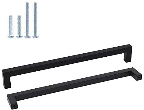 Goldenwarm Poignée de Porte Cuisine Noire - Poignée de Meuble LSJ12BK256 - Finition Mate en Acier Inoxydable, Entraxe 256mm