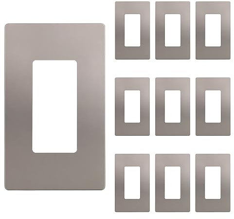 Enerlites SI8831N-NK-10PCS Elite Series Decorative Screwless Cover Child Safe Decorator Wall Plate, Standard Size 1-Gang, Unbreakable Polycarbonate Thermoplastic, Nickel Color (10 Pack