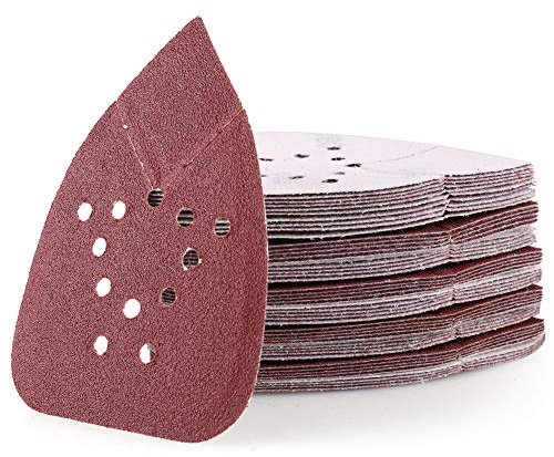 80 Grit Sanding Pads for Black and Decker Mouse Sanders, 50PCS Hook and Loop Sandpaper Sheets - LotFancy 12 Holes Detail Palm Sander Sand Paper