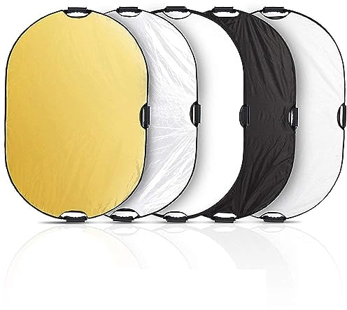 Selens 5 in 1 80x120cm Light Reflector Photography Diffuser Collapsible Oval with Handle Lighting Gold/Silver/White/Black/Translucent for Photo Studio Portrait Product Indoor Outdoor Shooting