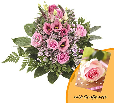 Dominik Blumen und Pflanzen, Blumenstrauß, Blütenzauber, mehrfarbig, 40 x 25 x 25 cm und Grußkarte Rosen