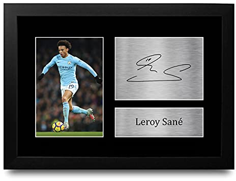 HWC Trading Leroy Sane A4 Gerahmte Signiert Gedruckt Autogramme Bild Druck-Fotoanzeige Geschenk Für Manchester City Fußball Fans