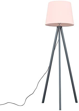 MiniSun | Modern Grey Wood Tripod Design Floor Lamp with a Pink Tapered Shade | Floor Lamps & Torchieres, Home Décor & Improvement Essential | Includes Bulb [3000K Warm White]
