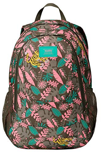 TOTTO - Mochila Instituto, Modelo Goctal, Mochila para Ordenador Portátil, 3 Compartimentos, 2 Bolsillos para Botella, Espaldar Ergonómico, Correas en S para Mayor Comodidad, Color Marrón