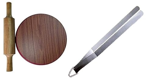 SAMEER SALES Handcrafted Wooden 9 inch Wooden Chakla Belan Chimta Set for Kitchen (9 Inches)