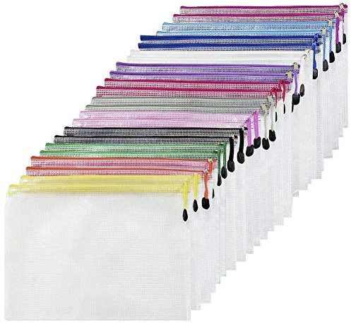 24PCS Plastic Wallets Folders - A4 Plastic Wallet Document Folder Extra Thick Zip Lock Bags Mesh Zipper Bag for File Storage