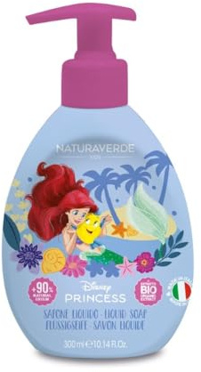 Naturaverde | Kids - Disney Princess Flüssigseife für Kinder, 300 ml | Ariel, Kinderseife mit Kornblumenextrakt, Bio-Handseife