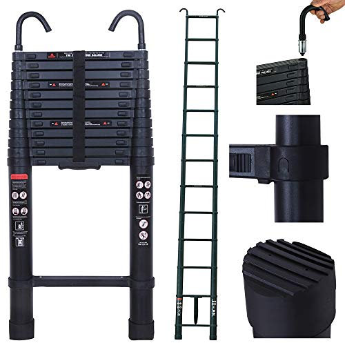 Escabeau télescopique pliable en aluminium certifié EN131 - 5 m - Échelle télescopique portable - Charge maximale : 150 kg - Avec crochet amovible
