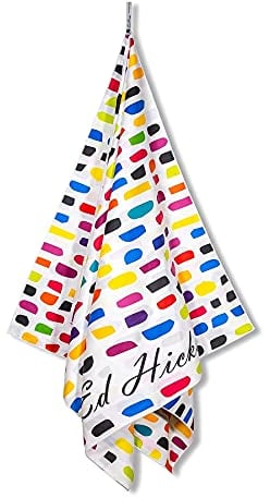 Ed Hicks Serviette de Plage Microfibre — XXL Grande Taille 200 x 90 cm — Serviettes de Piscine, Natation, Vacances — Séchage Rapide — Anti Sable — Absorbante —Pochette de Plage — Arc en Ciel et Blanc
