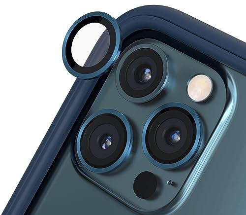RhinoShield Schutz für Smartphone-Kamera kompatibel mit[iPhone 12 Pro Max] Fingerabdruck-und kratzresistentes Schutzglas mit Aluminium Ring für hohe optische Klarheit-Metallic Blau