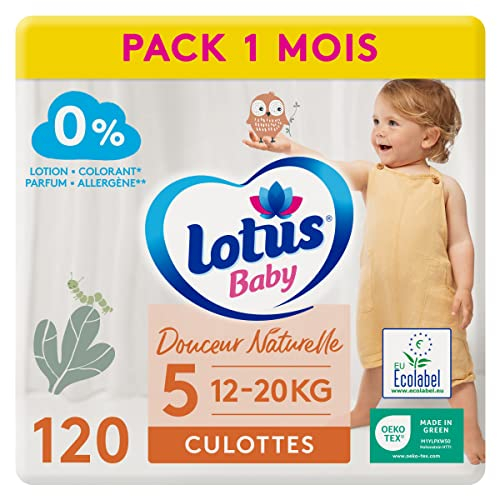 Lotus Baby Douceur Naturelle Höschen, Größe 5 (12-20 kg), 1 Monat, 120 Stück