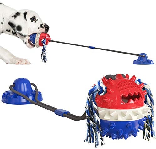 FTRONGRT Jouets à Mâcher pour Chiens, Jouet Ventouse Chien, Dents Propres, Jouet Distributeur de Nourriture, Multifonction Chien de Compagnie Molaire Jouet, Jouet à Tirer.Bleu