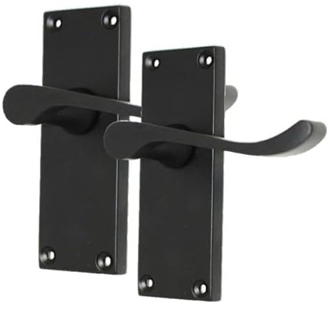 Haven Heritage Door Handles Victorian Scroll Lever Latch in Matt Black - Back Plate Size 118mm x 40mm. Internal Sold in Pairs (1)