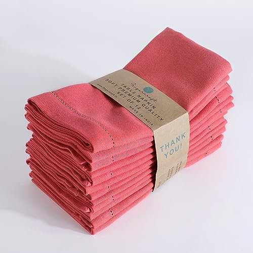 FINGERCRAFT Serviettes de Table en Tissu, Usage Quotidien, Serviettes de Table 100% Coton de qualité supérieure, parfaites pour Les fêtes, Les dîners, Les Mariages 20x20 Rose ET Blanc (Orange/Rose)