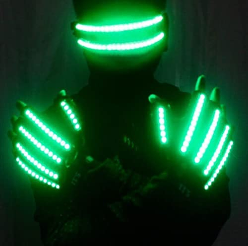 HULA Gants et Lunettes LED Lumineux, Squelettes Avec Batterie pour Fête (Vert)