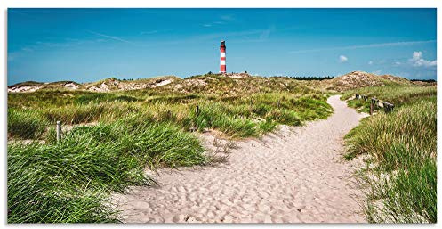 ARTland Wanddeko Wandbild Alu Verbundplatte für Innen & Outdoor Bild 60x30 cm Architektur Gebäude Leuchtturm Fotografie Blau Leuchtturm auf der Insel Amrum S5XX