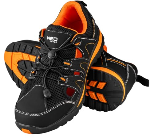 NEO TOOLS Arbeitsschuhe Herren S1 SRA, Leicht, Gr. 39-47 | Zehenschutzkappe aus Verbundwerkstoff, PU Netzgewebe, Zweikomponentensohle Eva und Gummi