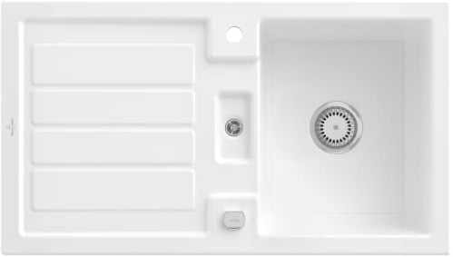 Villeroy & Boch Flavia 50 Einbauspüle, inklusive Ablaufgarnitur mit Excenterbetätigung, aus Keramik, 900 x 510 mm, Weiß Alpin CeramicPlus, Reversibel