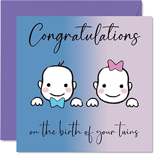 Glückwunschkarte zur Geburt von Zwillingen – Junge/Mädchen – Glückwunschkarten für Neugeborene, Well Done Congrats New Baby Karten, Welcome To The World Home Geschenke, 145 mm x 145 mm Baby-Grußkarten