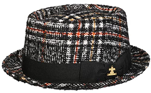 LIERYS TACOLA Check Pork Pie Wollhut Gold Schwarzer Kariert Made in Italy Herren Herbst Winter schwarz S (54-55 cm)