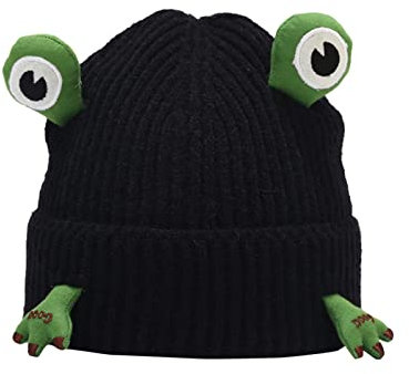 Unbekannt Niedlicher Frosch-Ohr-Frauen-Sonnen-Strand-Hut Teenager-Mädchen-Fischermützen mit breiter Krempe Fischerhut Mit Fell (a-Black, One Size)
