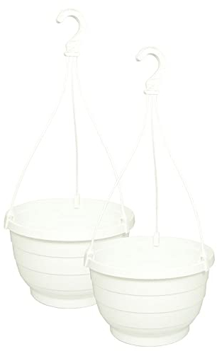 MePla - 2 Stück Ampel KOMET - wetterfestes Pflanzgefäß - UV-beständiger Blumenampel - Pflanztopf - ø25 cm - Weiss