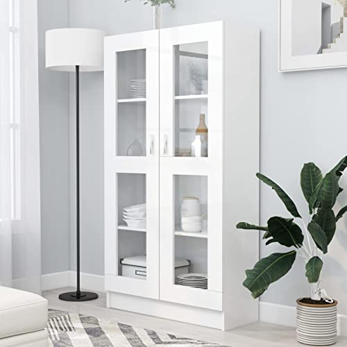 Keketa Vitrinenschrank Bücherschrank Aktenschrank Vitrine Schrank Büroschrank Standvitrine mit 4 Fächern Bücherregal Schrank für Wohnzimmer Büro Weiß 82,5x30,5x150 cm