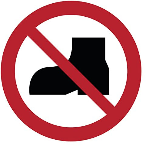 Autocollant Signalétique plastifié rond sticker résistant à l’eau NF ISO7010 - Adhésif laminé résistant aux UV - Chaussures d’extérieur interdites - Diamètre 25 cm