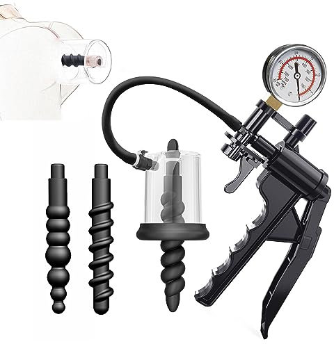 Jinqian Vakuum Analpumpe Set mit 2 Silikon Analstöpseln, Manueller Pumpe & Sicherheitsventil zur Druckkontrolle und Analdehnung für Männer Prostata Stimulation und Anale Stim