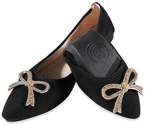 MACHSWON Ballet Flats for Women Comfortable Women's Flats Ballerina Folding Pumps Casual Dress Pointed Toe Black-1 Flats Shoes Women(Black-2, Size 6)