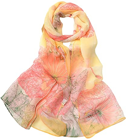 Seide Chiffon Schal Seidenschal lang Damenschal Übergangsschal Damengeschenk, lässig bedruckter Seidenschal Loop weicher Schlauchschal für Frühjahr Scarf Eleganter Sommer Schal Seidentuch