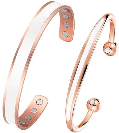 BioMag 2pcs Magnetic Copper Bracelet for Women Men Solid Copper Magnetic Bangle Adjustable to Fit Most Wrist for Men and Women (white)