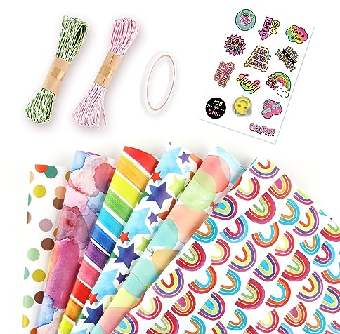 Set Carta Regalo Compleanno Con Nastri ed Etichette, 6 Pezzi 70 x 50 cm, per Bambini e Feste