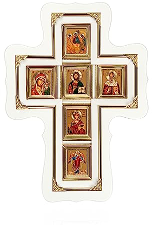 NKlaus Christliche Ikonen naturholz weiß Wand-Kreuz mit Glass 38x27cm religiöse Hausaltar 14336