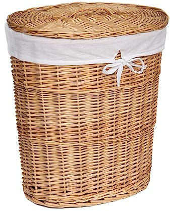 Arthur Cameron Panier à linge ovale de luxe en osier avec couvercle (moyen, naturel)